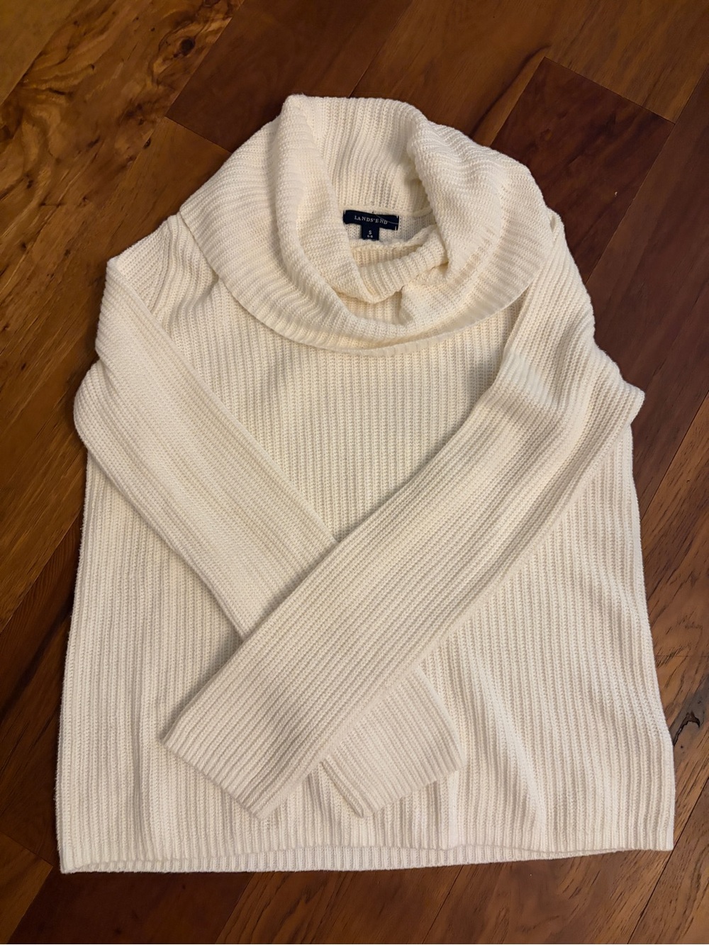 Lands' End Cream Ribbed Cowl Neck Sweater - Women's Small